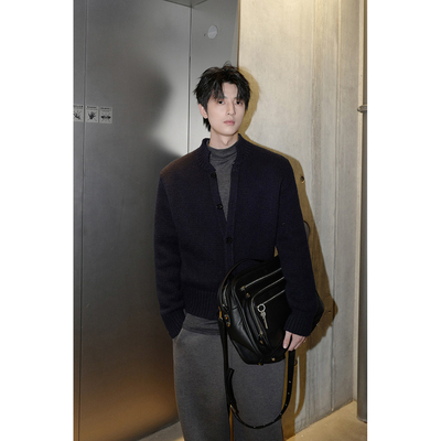 ESC MAN STUDIO/自制 秋冬季休闲立领针织衫圆领开衫百搭毛衣