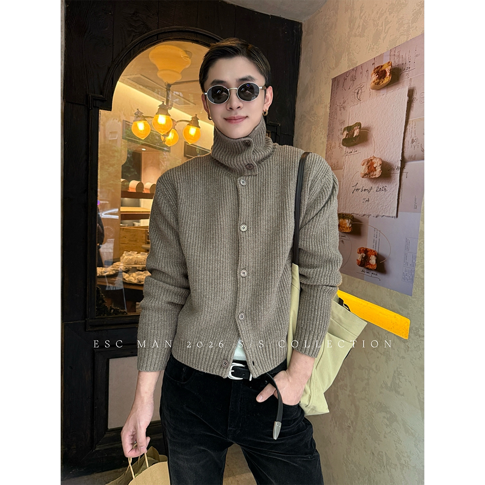 ESC MAN STUDIO/自制 很有穿搭感觉的高领羊毛针织毛衣开衫外套