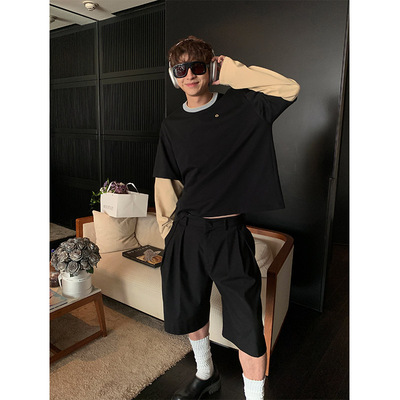 ESC MAN STUDIO/自制 早秋活力穿搭　刺绣点缀双层领拼接长袖T恤