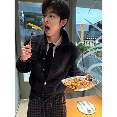 ESC MAN STUDIO/自制 秋冬毛衣绞花纹理美利奴100羊毛短款针织衫