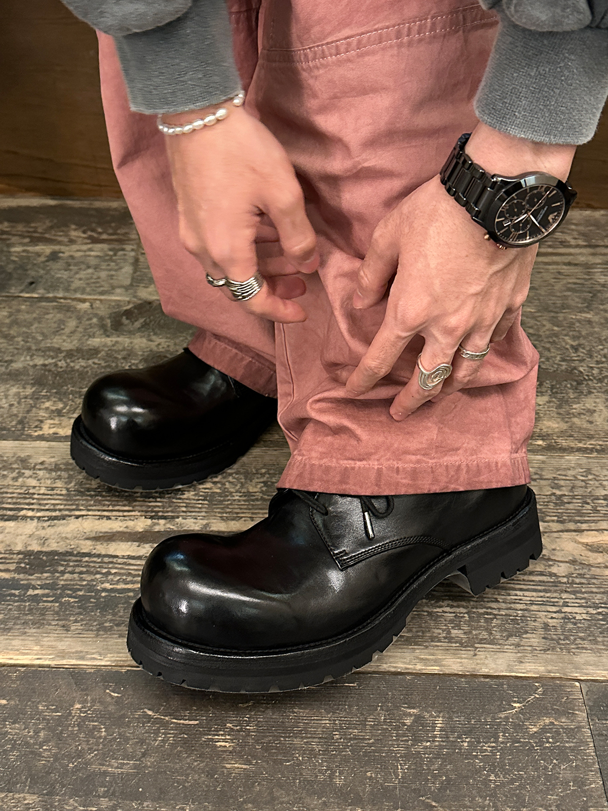 ESC MAN STUDIO/穿搭感能提高几个level的翘头厚底真马皮圆头皮鞋 流行男鞋 时尚休闲鞋 原图主图