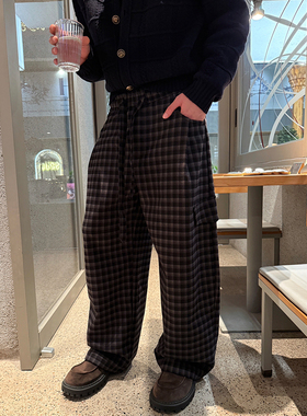 ESC MAN STUDIO/自制 秋冬新品CHIC风宽松格子直筒裤阔腿休闲裤