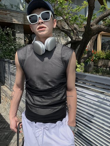 ESC MAN STUDIO/自带气质滤镜的慵懒风真两件网纱堆积感背心修身