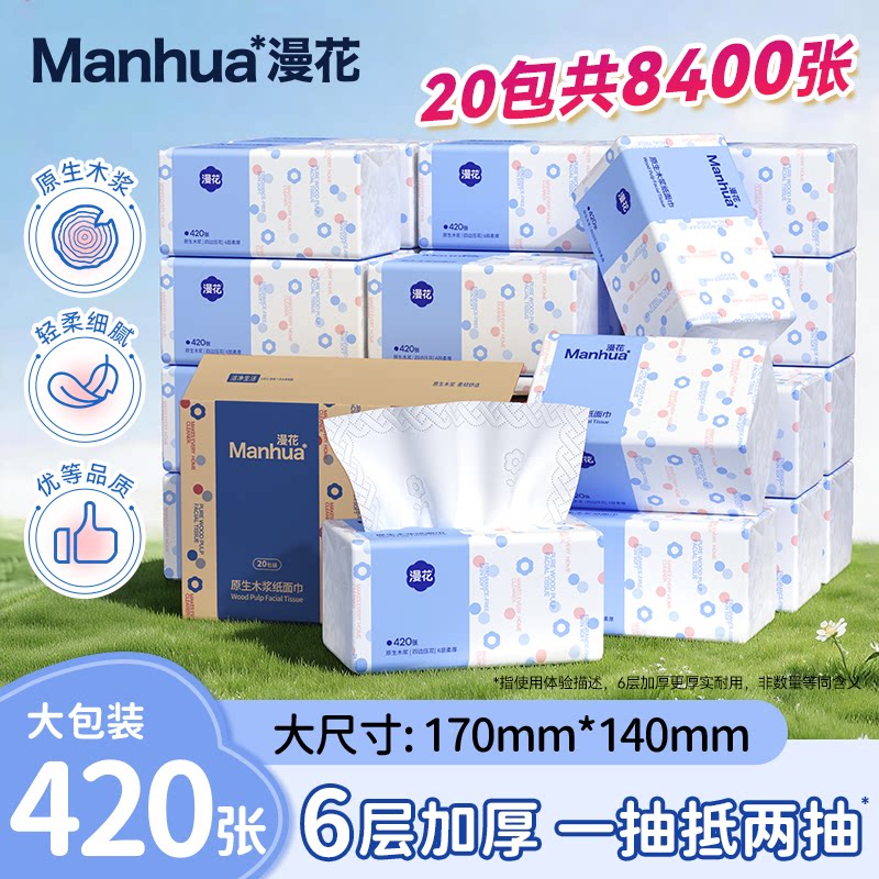 漫花波点蓝抽纸6层加厚纸巾图片