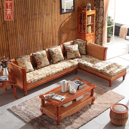 客厅藤沙发组合真藤实木藤编沙发藤椅贵妃椅客厅三人藤制藤艺家具 - 封面