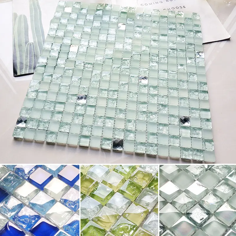 蓝色简约水晶玻璃马赛克瓷砖浴室