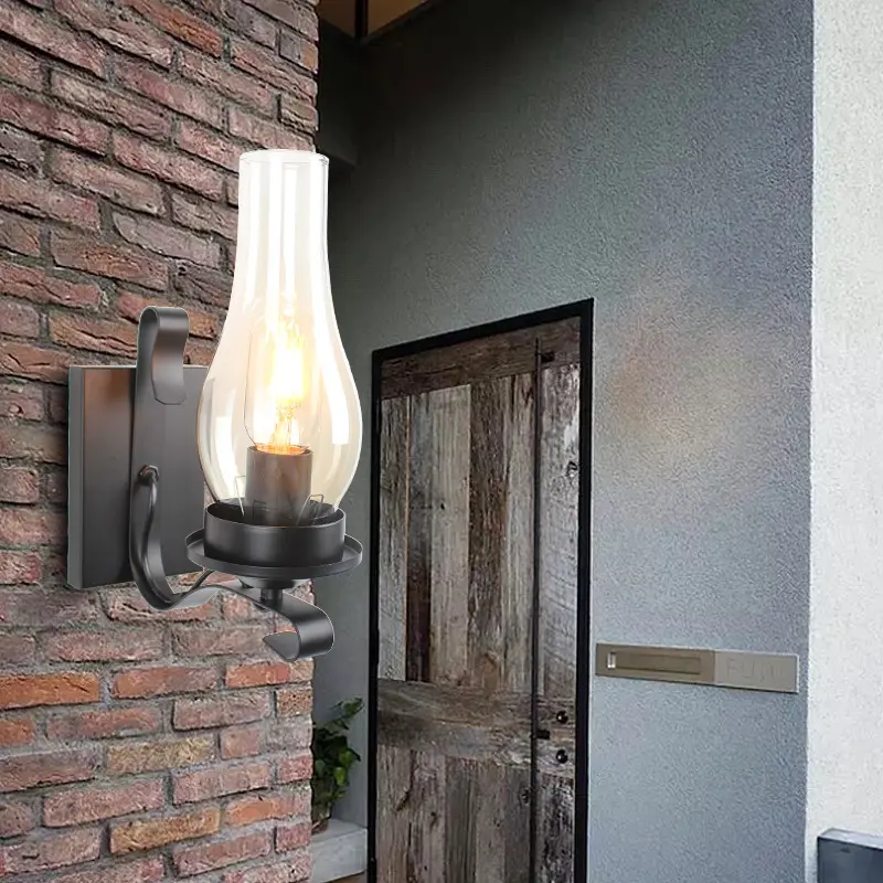 个性复古LOFT工业风壁灯创意餐厅美式铁艺过道酒吧咖啡厅壁灯玻璃
