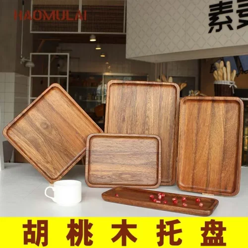 日式餐具胡桃木托盘长方形木质