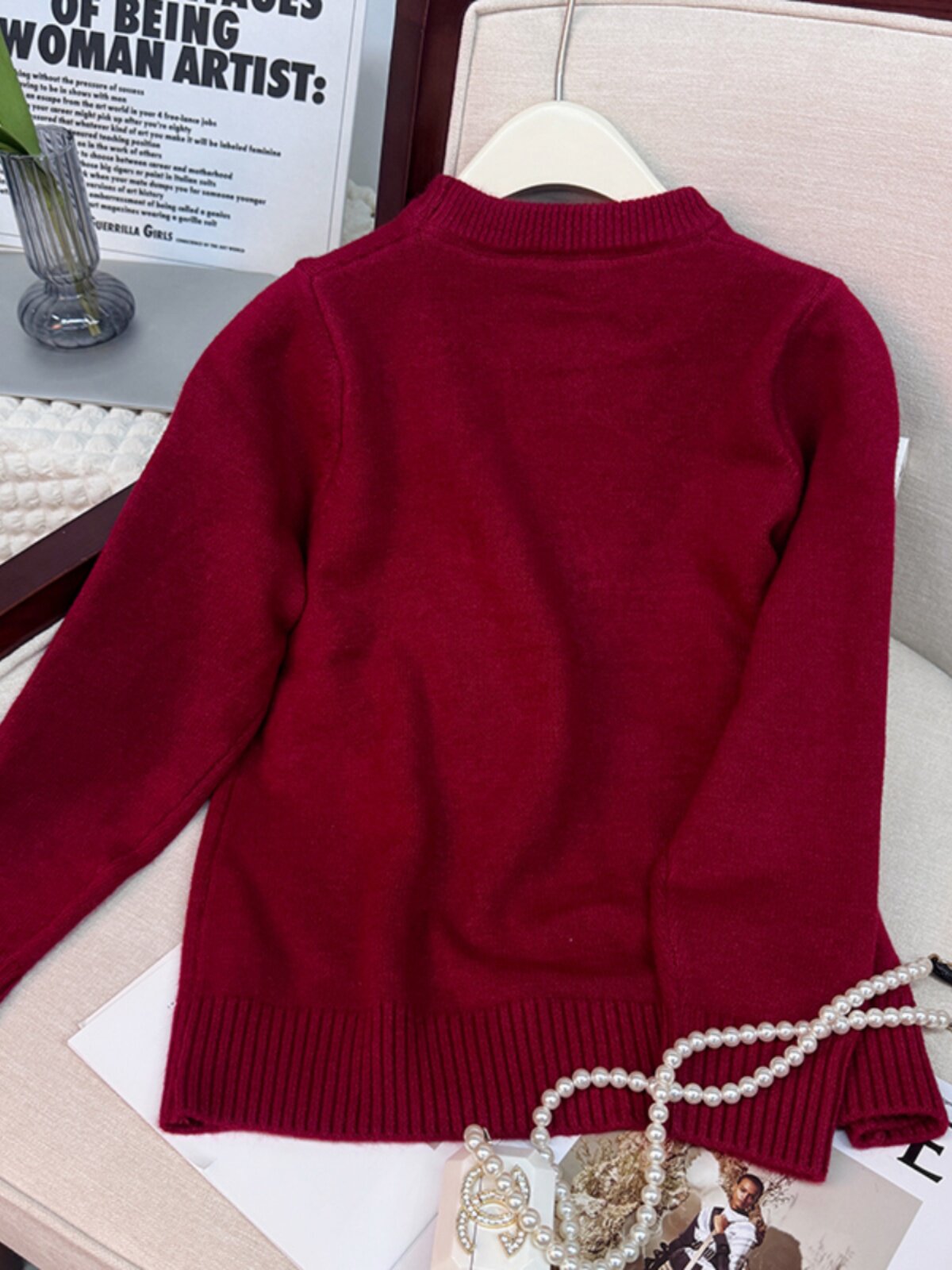 가을 여성을 위해 디자인된 설날 빨간 스웨터 플러스 사이즈 지방 MM 베이스 레이어 니트 탑과 함께 슬림하고 멋져 보입니다