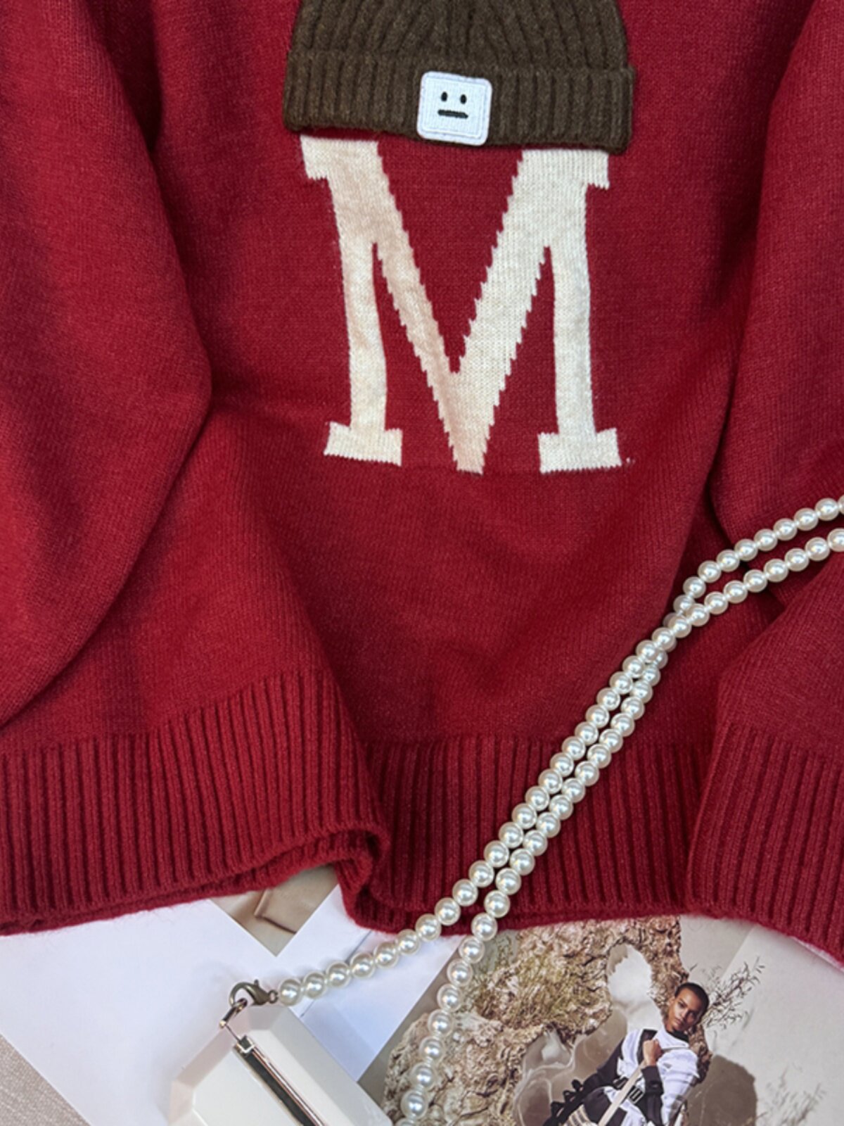 가을 여성을 위해 디자인된 설날 빨간 스웨터 플러스 사이즈 지방 MM 베이스 레이어 니트 탑과 함께 슬림하고 멋져 보입니다