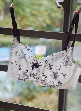 欧美刺绣宫廷风透明蕾丝超薄钢托文胸内衣70AB80BCD85D90CD95D