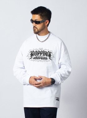 FunkyChoice西海岸奇卡诺花体字印花长袖T恤popping街舞国潮男女