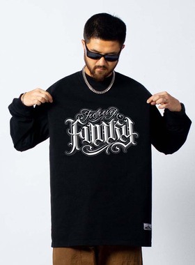 街舞大赛联名男士圆领hiphop长袖白t恤宽松大码popping纯棉学生潮