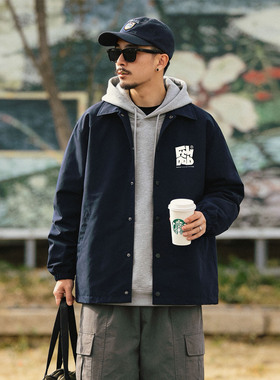 FCHOOD复古日系工装风教练夹克宽松百搭军事黑色翻领休闲外套藏蓝