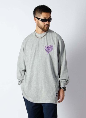 FunkyChoice原创国潮嘻哈爱心文字印花长袖T恤宽松休闲圆领打底男