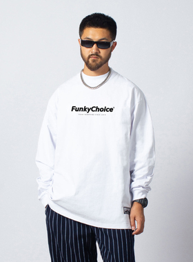 FunkyChoice美式复古经典字母印花长袖T恤clean fit上衣纯棉体恤