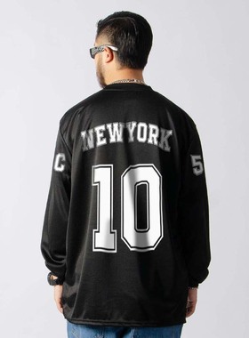 FunkyChoice美式速干球衣字母印花长袖街舞练功服网眼T恤运动训练