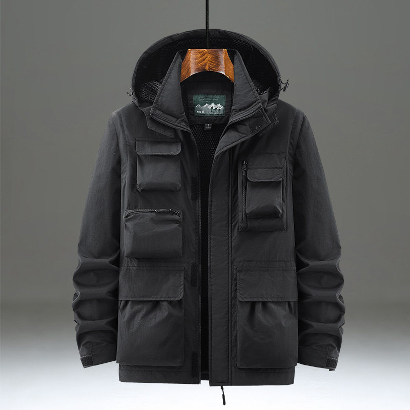 工装外套男春秋多口袋机能风休闲美式夹克大码宽松户外冲锋衣薄款