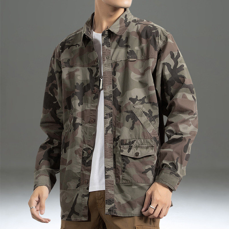 男装衬衫式外套男春秋季薄款长袖上衣宽松休闲青年工装夹克男衬衣