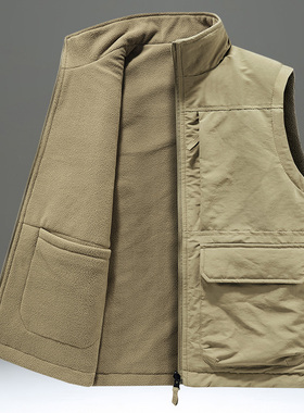 双面穿马甲男秋冬季加绒坎肩背心休闲运动摇粒绒马夹立领无袖外套