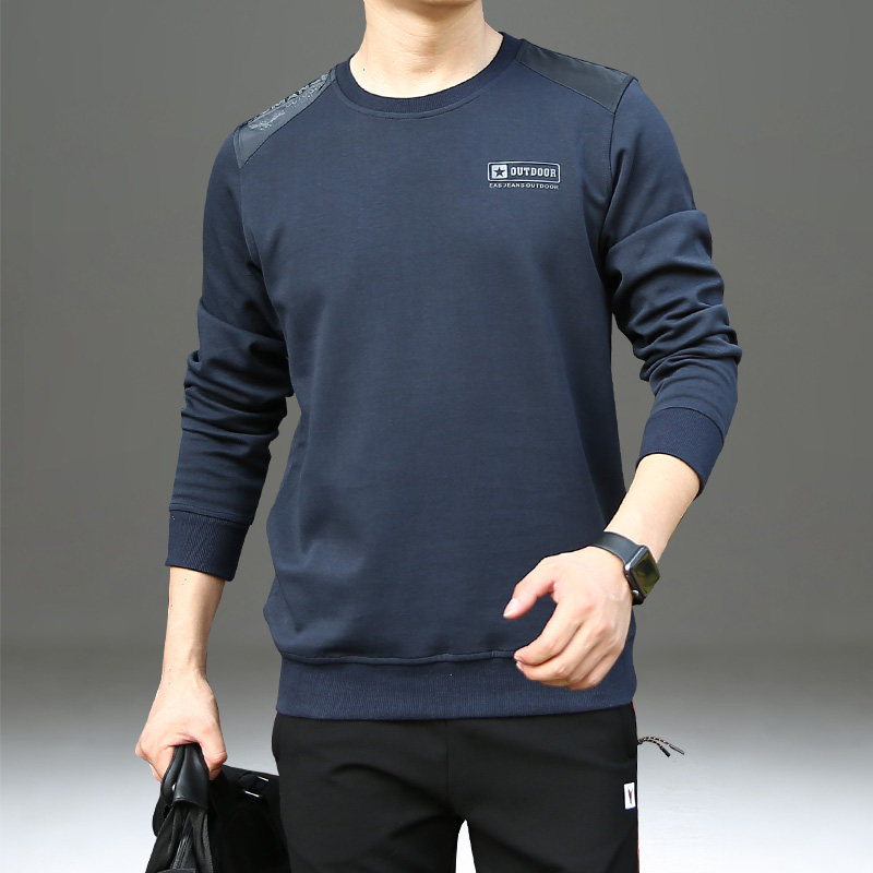 春秋季卫衣男印花圆领宽松大码体恤打底衫运动休闲长袖t恤上衣潮