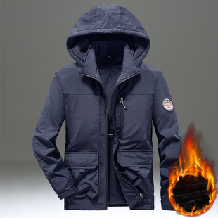 加绒外套男秋冬2025新款 防风防水冲锋衣潮流休闲百搭夹克 宽松大码