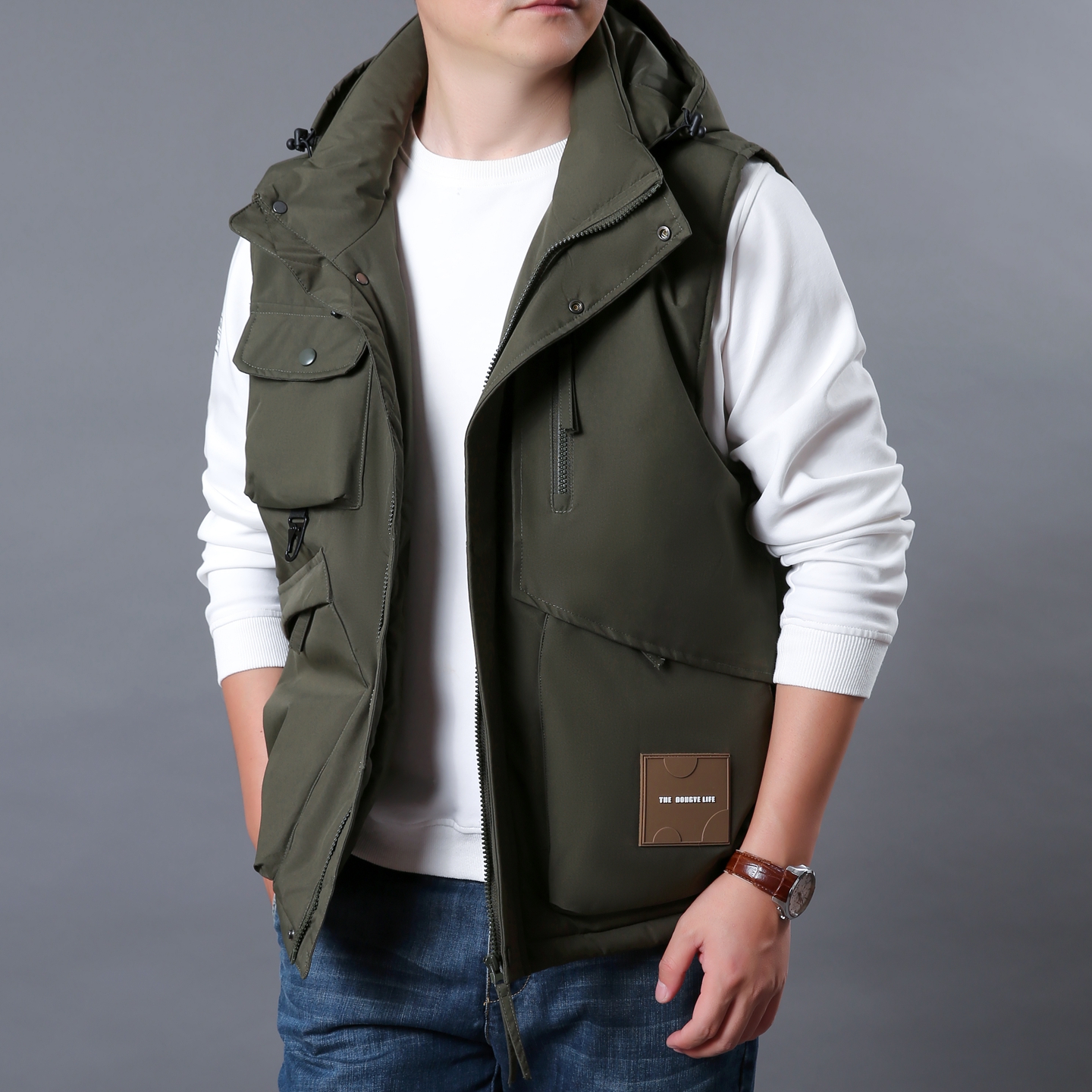 男士马甲秋冬新款休闲可拆连帽