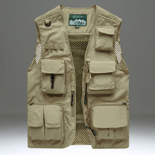 夏季马甲男户外轻薄摄影坎肩宽松休闲多口袋钓鱼透气速干马夹定制