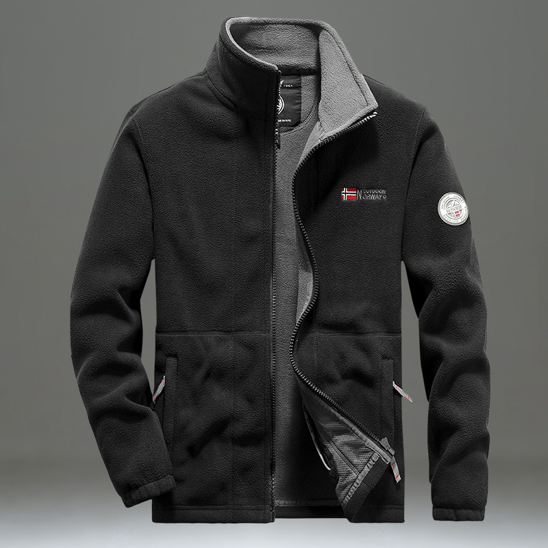 挪威摇粒绒外套男春秋冬冲锋衣内胆休闲抓绒衣加肥开衫卫衣黑色潮