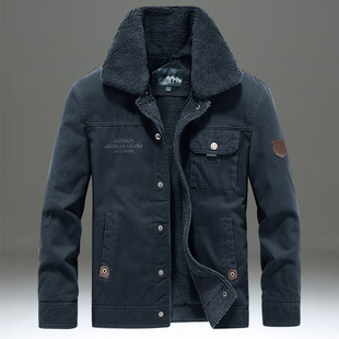 冬季棉衣男加绒加厚外套男冬装棉袄宽松多口袋羊羔绒翻领棉服美式