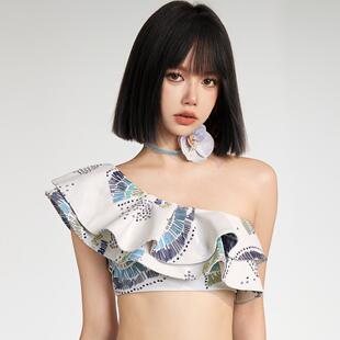 远山-W小调bikini单肩重工性感纯欲风分体高腰比基尼游泳衣泳装女