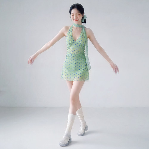 复古胸垫遮肚显瘦女平角连体泳衣