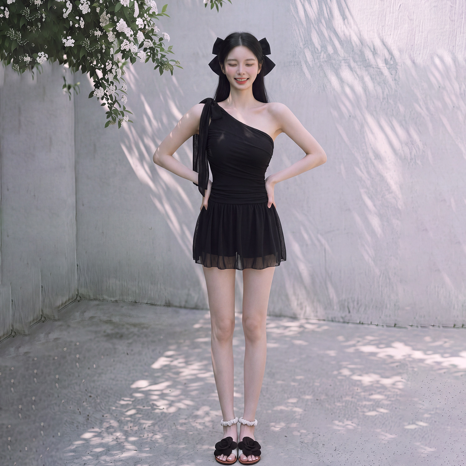 纯欲遮肚显瘦平角连体泳衣女
