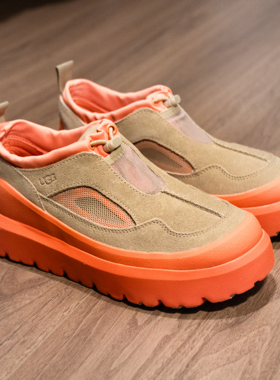 UGG Heritage Utility三文鱼橘色麂皮低帮厚底抽绳休闲运动鞋