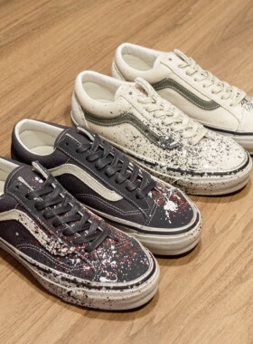 Vans Premium Old Skool36黑色泼墨颜料复古脏脏板鞋