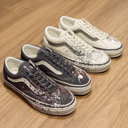 Vans Premium Old Skool36黑色泼墨颜料复古脏脏板鞋