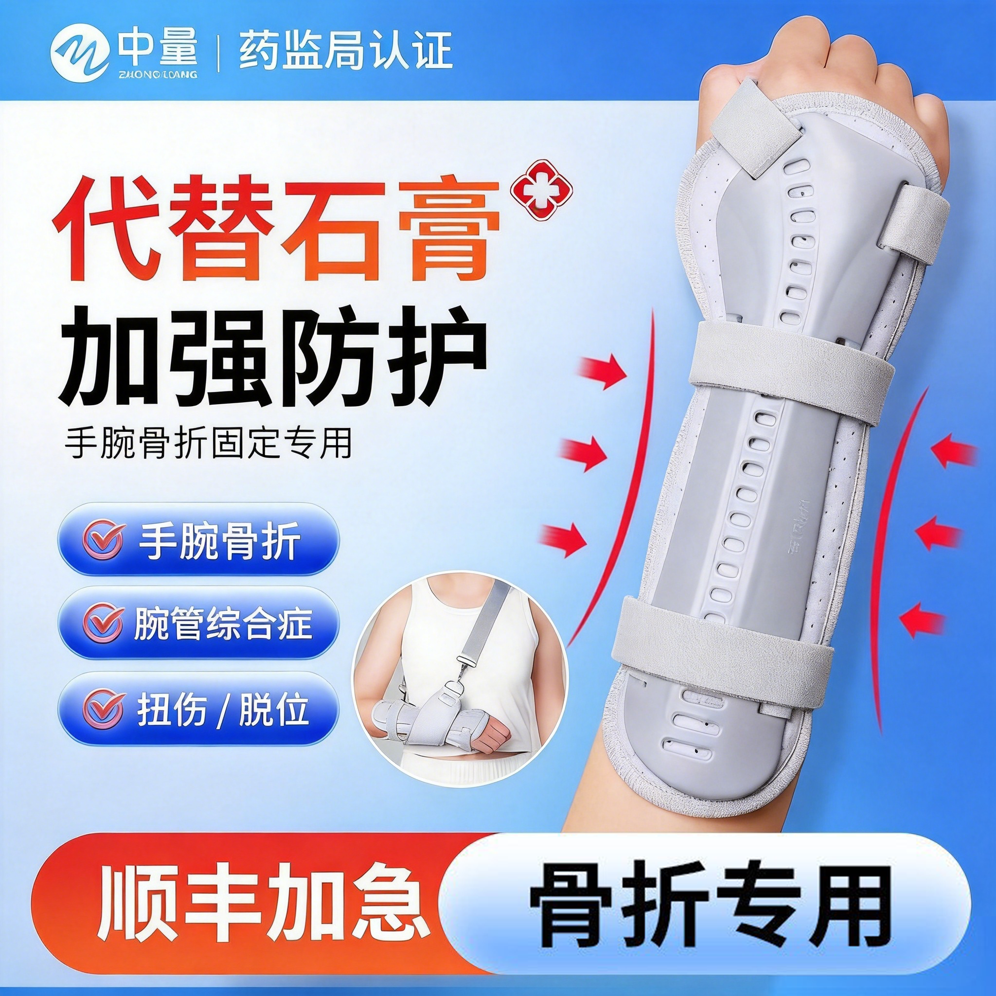 手腕扭伤固定护腕腕关节支具腕管综合症腱鞘腕套桡骨前臂骨折夹板 - 实物图