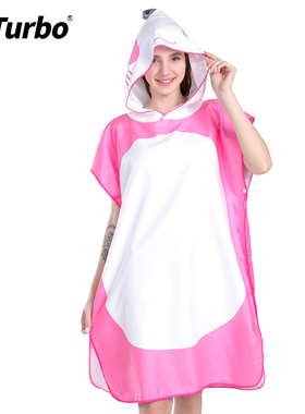Hiturbo沙滩浴袍外套卡通吸水潜速干晒防走光旅游泳披风衣斗篷