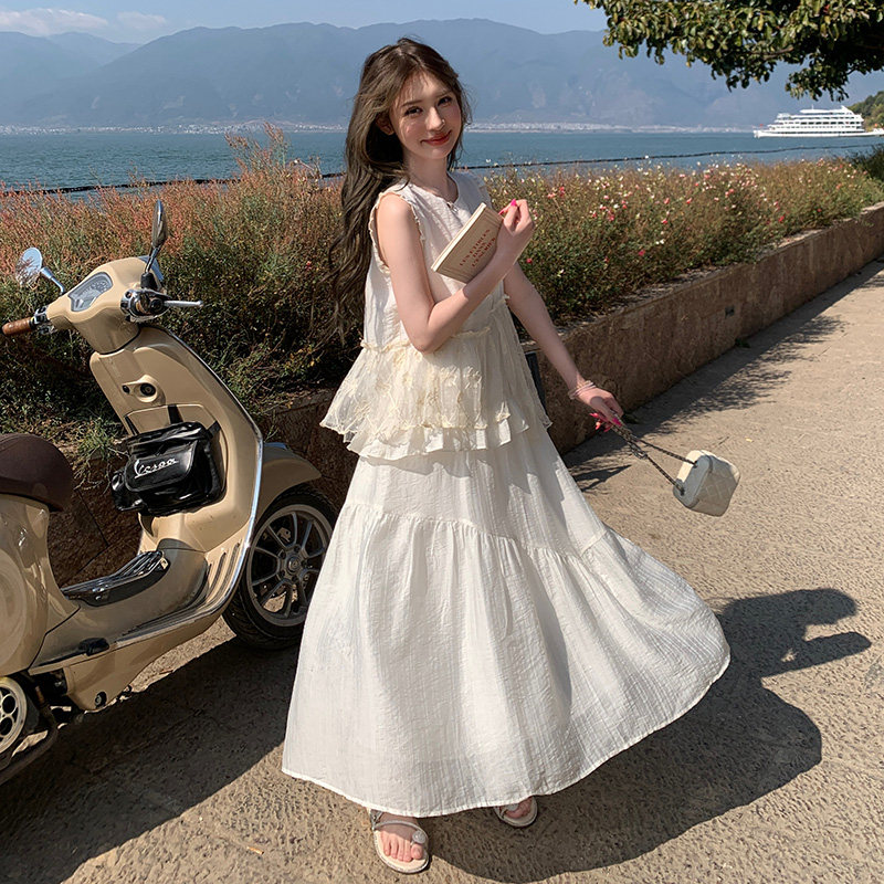 蕾丝上衣外穿吊带背心半身裙子两件套装女2025夏季新款时尚套装，商品下架区商品下架区，浙宝105（原181）