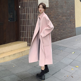 韩版甜美粉色双面毛呢大衣女2025秋冬季新款显瘦加厚长款呢子外套，女装毛呢外套，浙宝105（原181）