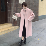 韩版甜美粉色双面毛呢大衣女2025秋冬季新款显瘦加厚长款呢子外套，女装毛呢外套，浙宝105（原181）