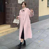 韩版甜美粉色双面毛呢大衣女2025秋冬季新款显瘦加厚长款呢子外套，女装毛呢外套，浙宝105（原181）