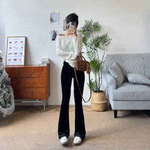 BoomPa微喇韩国进口丝绒裤 女垂坠感显瘦显腿长日常休闲百搭高腰裤