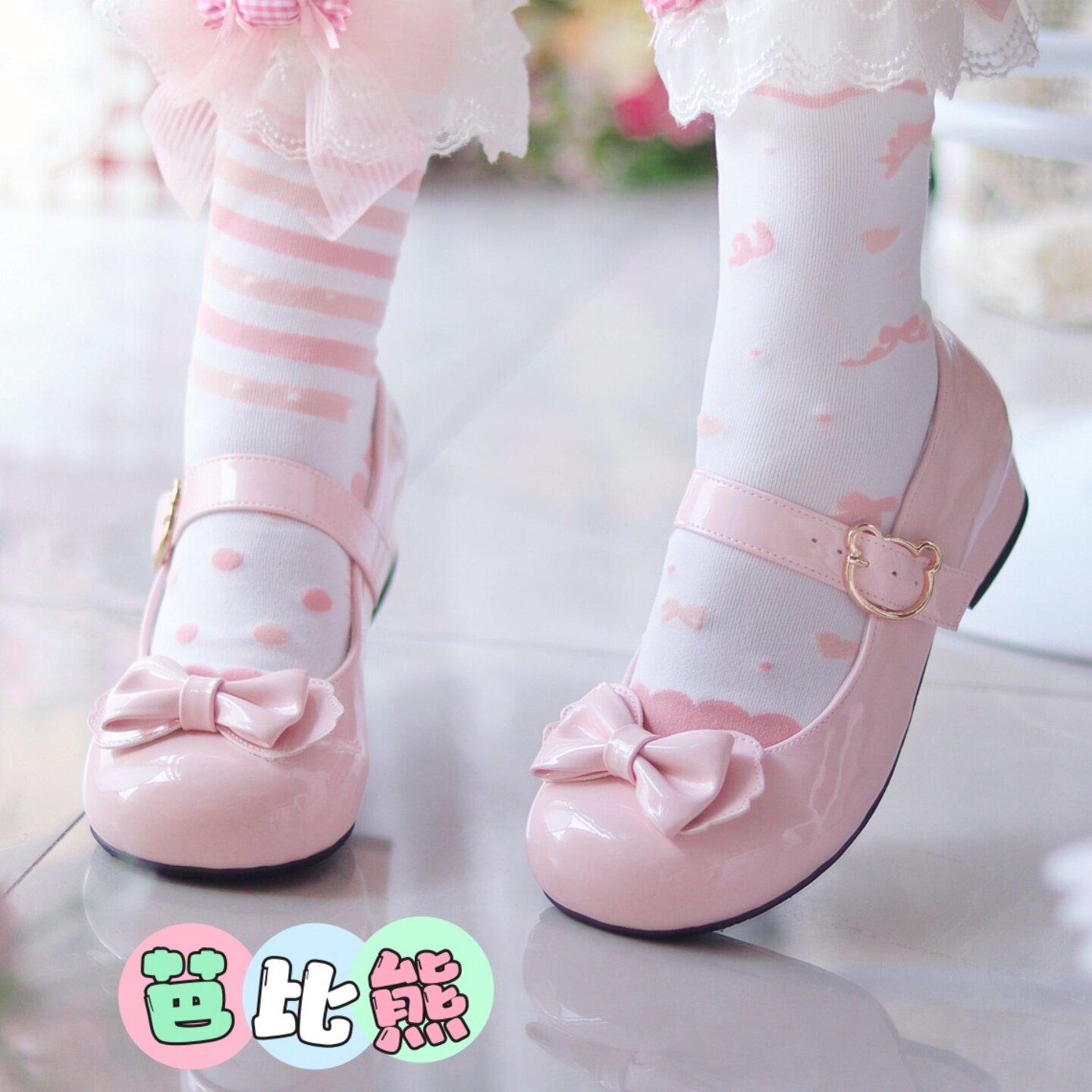 【芭比熊】原创lolita小皮鞋百搭可爱低跟舒适学生日常蝴蝶结单鞋