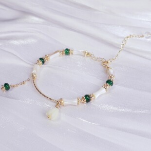 清雅风骨竹节贝母碧玉手串绿绿东陵手链女式新中式