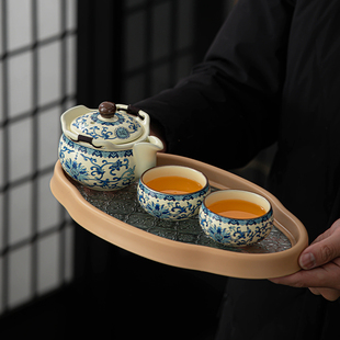 青花汝窑手抓壶盖碗茶杯高档大号防烫家用功夫茶具泡茶茶碗带盖