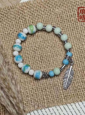 景德镇陶瓷蓝绿撞色手串