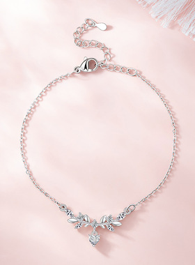 设计轻奢气质锆石月桂花手链女时尚幸运花枝通勤爱心手饰闺蜜礼物