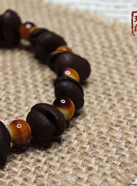 大眼猫复古瓷珠咖啡豆手链