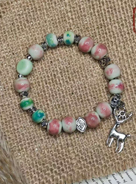 森系粉绿渐变陶瓷陶瓷手链